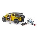 Bruder Jeep Wrangler Rubicon s cyklistom a okolo