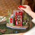 RoboTime 3D skladačka Zarážka na knihy Miniatúra domčeka Telefónna búdka s knihami a kvetmi
