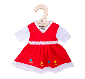 Bigjigs Toys Červené květinové šaty pro panenku 28 cm