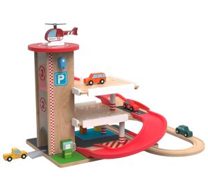 2Kids Toys Drevená garáž s vláčikodráhou