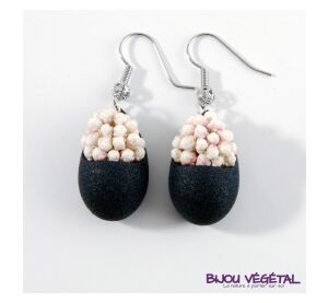 Živé šperky - Náušnice Slza černé s trvalými bílými květy