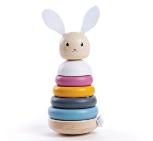 Bigjigs Baby Drevená motorická nasadzovacia veža králik