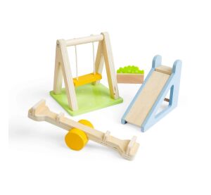 Bigjigs Toys Drevený nábytok do domčeka pre bábiky Vonkajšie ihrisko