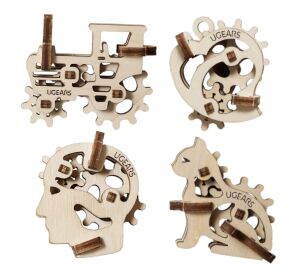 Ugears 3D drevené mechanické puzzle 4 mechanické prívesky Charakterové symboly