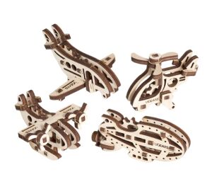Ugears 3D drevené mechanické puzzle 4 mechanické prívesky Lietajúci stroje