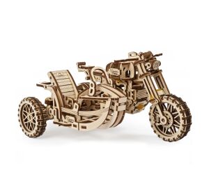 Ugears 3D drevené mechanické puzzle UGR-10 Motorka (scrambler) s vozíkom