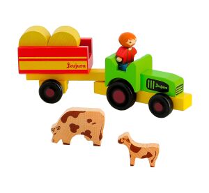 Jeujura Drevené figúrky k stavebniciam Farmár s traktorom 7 dielov