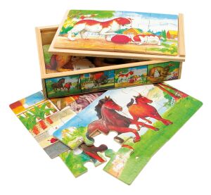 Bino Drevené puzzle v krabičke zvieratka