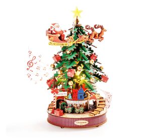 RoboTime 3D drevená skladačka hracej skrinky Vianočný stromček