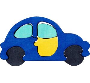 Fauna Drevené vkladacie puzzle z masívu malé auto modré