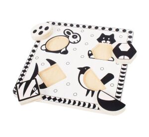 Bigjigs Toys Drevené vkladacie puzzle čiernobiele tvary 2