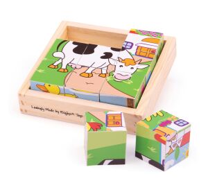 Bigjigs Toys Obrázkové kocky kubusy Zvieratká 9 kociek