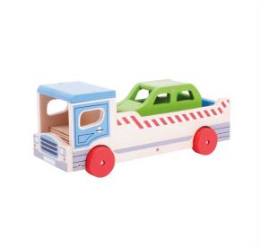 Bigjigs Toys Dřevěné odtahové auto s osobním autem