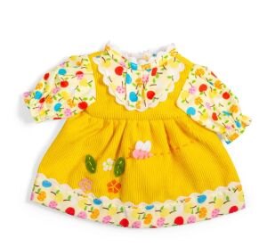Bigjigs Toys Žlté šaty s jabĺčkami a kvietkami pre bábiku 28 cm
