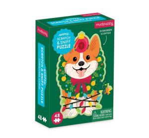 Mudpuppy Puzzle Vianončný pes Corgi s vôňou čečiny 48 dielikov