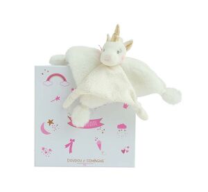 Doudou Darčeková sada - plyšový muchláčik jednorožec 22 cm