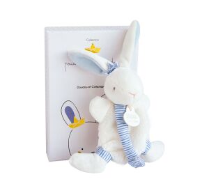 Doudou Darčeková sada - Hračka s úchytom na cumlík králiček 15 cm modrý