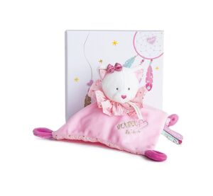 Doudou Darčeková sada - plyšový muchláčik ružová mačka 20 cm