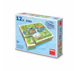 Dino Drevené obrázkové kocky Na farme 12 kociek