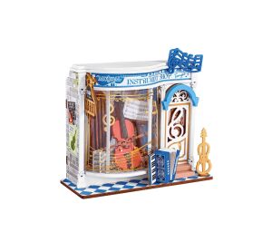 RoboTime 3D drevená skladačka Miniatúra domčeka mini Obchod s hudobnými nástrojmi