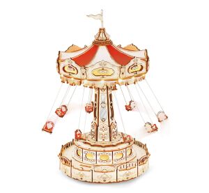 RoboTime 3D drevená skladačka hracej skrinky Retiazkový kolotoč farebný