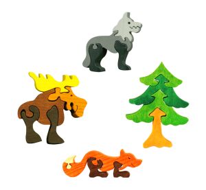 Fauna Drevené vkladacie puzzle z masívu sada lesné zvieratká 4 ks