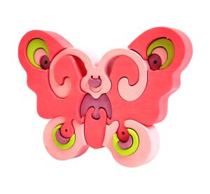 Fauna Drevené vkladacie puzzle z masívu motýľ ružový