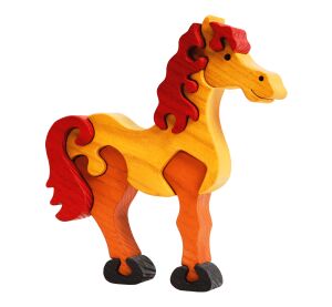 Fauna Drevené vkladacie puzzle z masívu veľký kôň hnedý