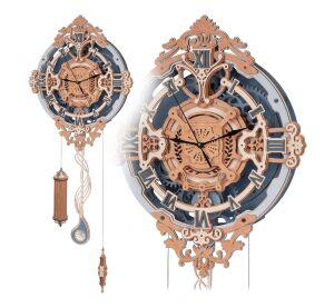 RoboTime 3D drevená mechanická skladačka Nástenné hodiny