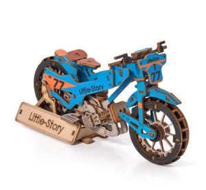 Little Story 3D drevená skladačka Speedway Bike modrý