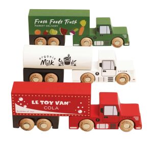 Le Toy Van Set drevených nákladných áut s prívesmi