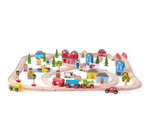 Bigjigs Rail Drevená vláčikodráha mesto a dedina 91 dielov