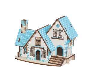 Woodcraft Drevené 3D puzzle Modrý dom