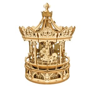 RoboTime 3D drevená skladačka hracej skrinky Romantický kolotoč