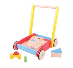 Bigjigs Baby Drevené kocky vo vozíku