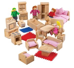 Bigjigs Toys Sada nábytku do domčeka a postavičiek rodiny