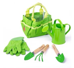 Bigjigs Toys Záhradná sada náradia v plátené taške zelený
