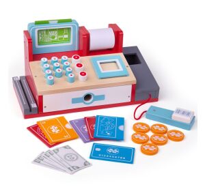 Bigjigs Toys Drevená pokladňa červená