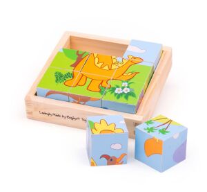 Bigjigs Toys Obrázkové kocky kubusy Dinosaury 9 kociek