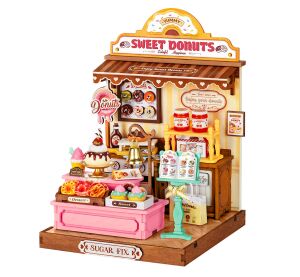RoboTime 3D drevená skladačka Miniatúra domčeka Obchod s donutmi