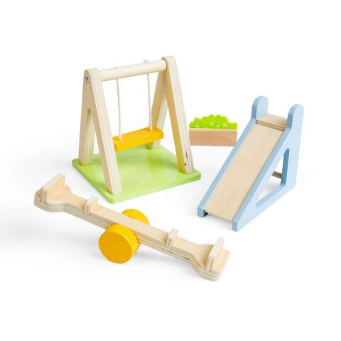 Bigjigs Toys Drevený nábytok do domčeka pre bábiky Vonkajšie ihrisko