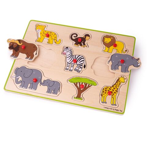 Bigjigs Toys Vkladacie puzzle safari s úchytom