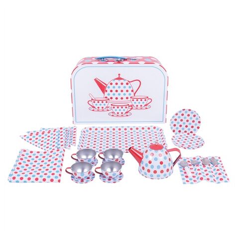 Bigjigs Toys Čajový servis s bodkami v kufríku