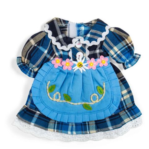 Bigjigs Toys Modré kárované šaty pre bábiku 34 cm