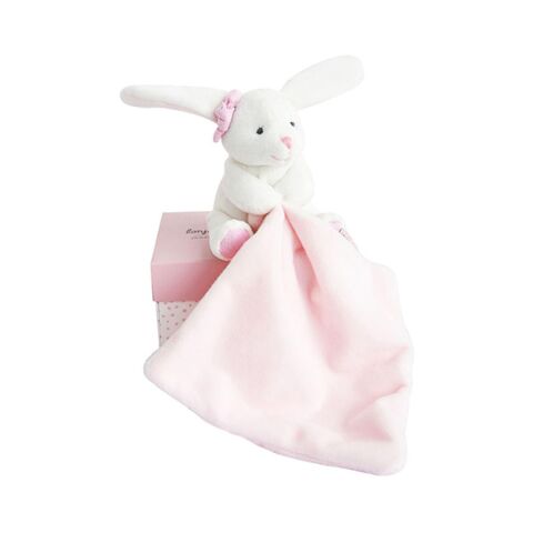 Doudou Darčeková sada ružová - králiček s muchláčikom 10 cm