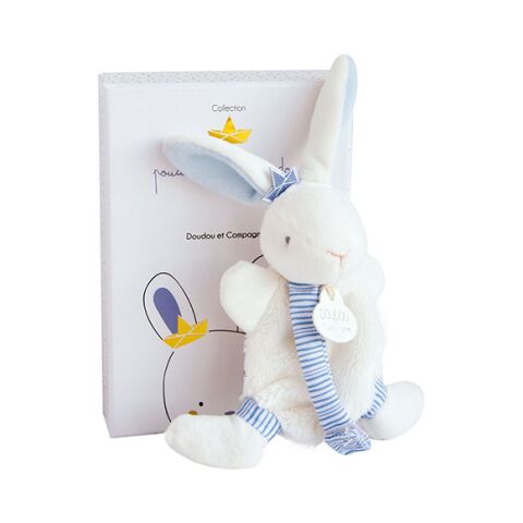 Doudou Darčeková sada - Hračka s úchytom na cumlík králiček 15 cm modrý