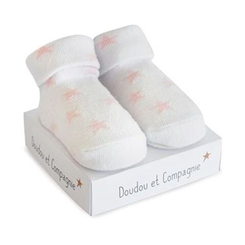 Doudou Ponožky pre dievčatko 0-6 mes. 1 pár biela s hviezdičkami