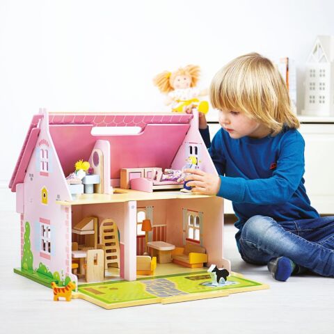Bigjigs Toys Prenosný drevený domček pre bábiky - II. trieda