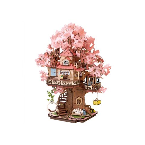 RoboTime 3D drevená skladačka Domček na strome Sakura