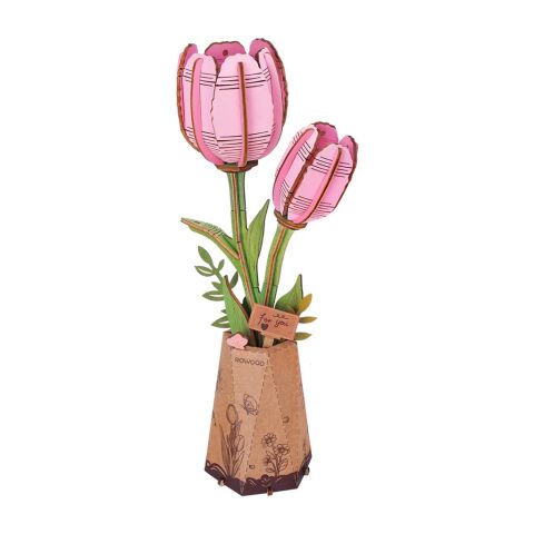 RoboTime 3D drevená skladačka Ružový tulipán